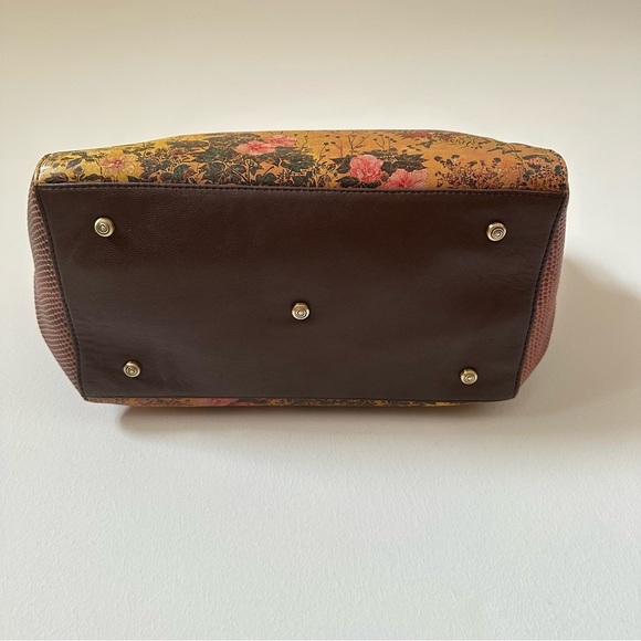 Icon Los Angeles Brown Leather Tote Bag Floral Design - Picture 3 of 8